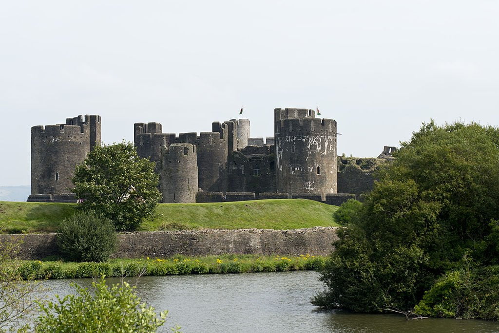 The indomitable Caerphilly Castle in Wales. 