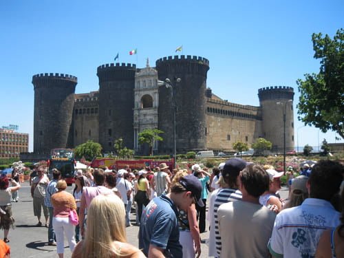 Visiting tourists around Castle Nuovo.