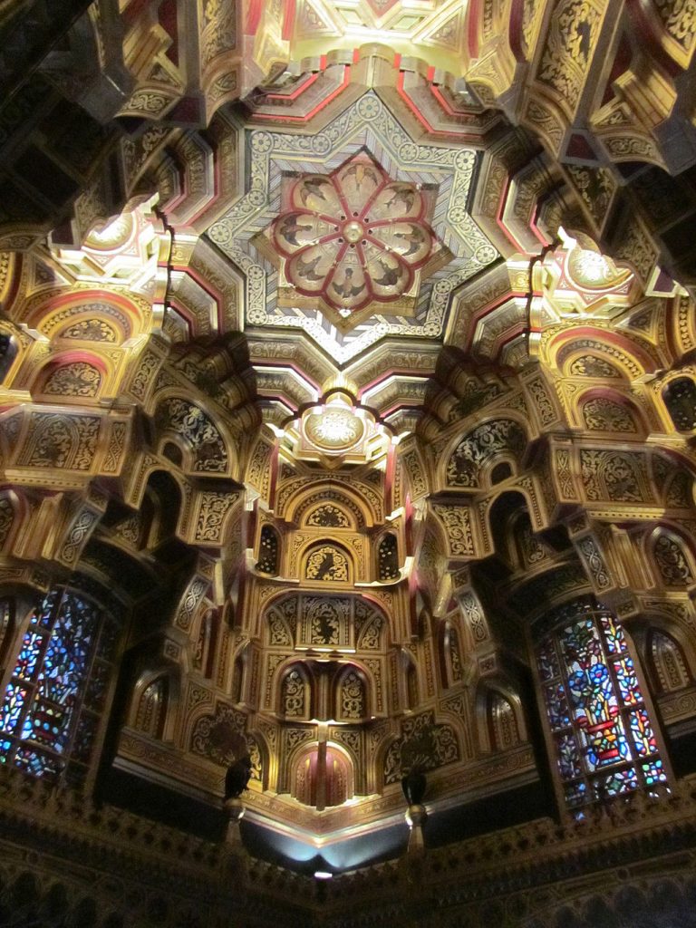 The Arab Room’s ceiling & stained glass windows.