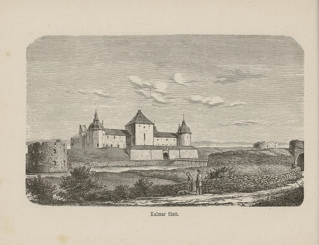 An artistic representation of Kalmar Castle during the 18th century.