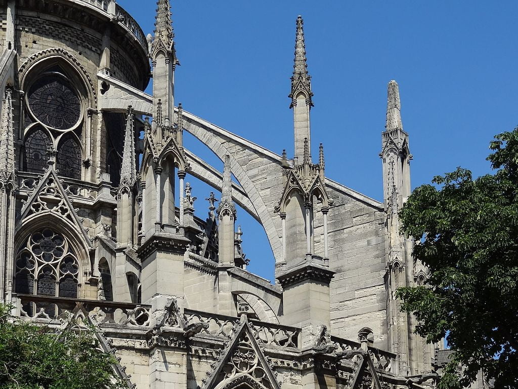 Flying buttresses of Notre Dame de Paris, France.