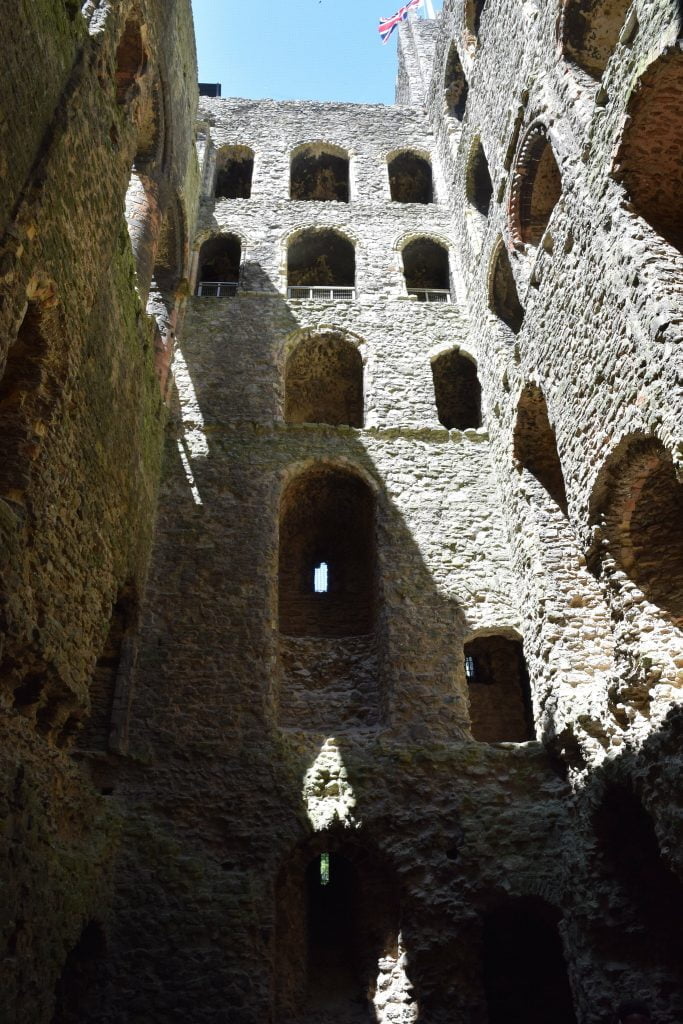 A stone built keep interior of the Rochester castle.