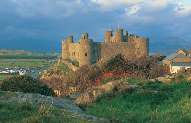 Harlech Castle’s stunning ruins on top of a hill.