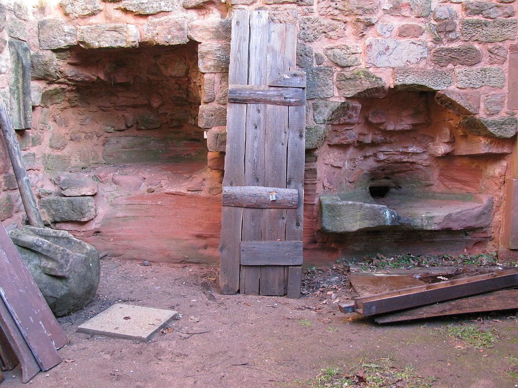 The medieval kitchen at Nanstein Castle, Germany.