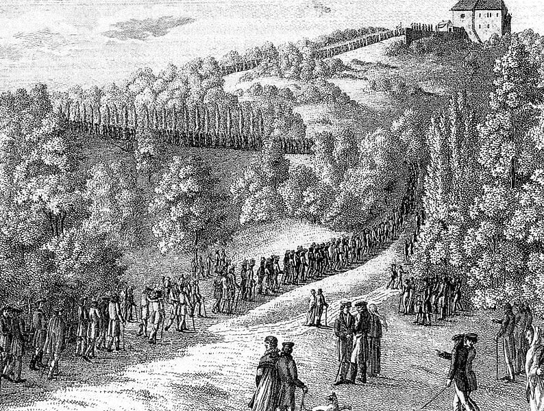 A picture of the students marching to the castle in 1817.