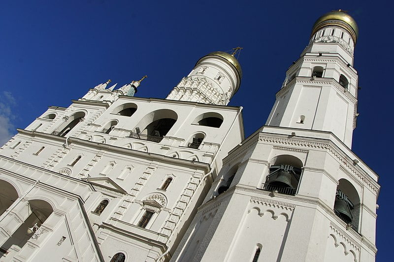 The beautiful architecture of the Moscow Kremlin.