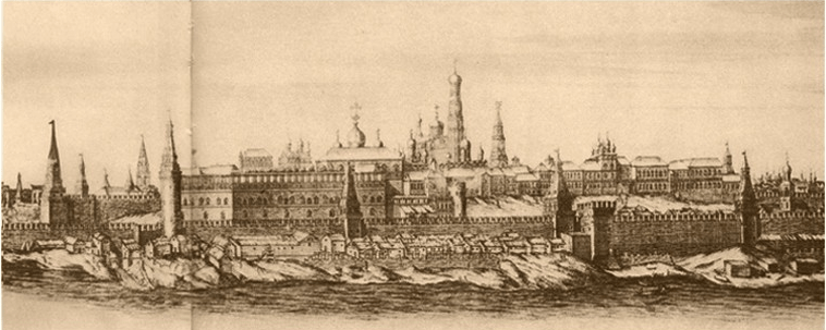 An 18th-century panoramic drawing of the Moscow Kremlin.