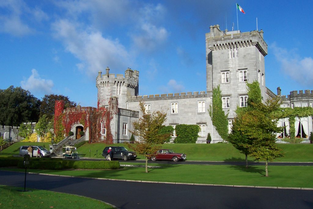 An incredible view of Dromoland Castle against the stunning blue sky.