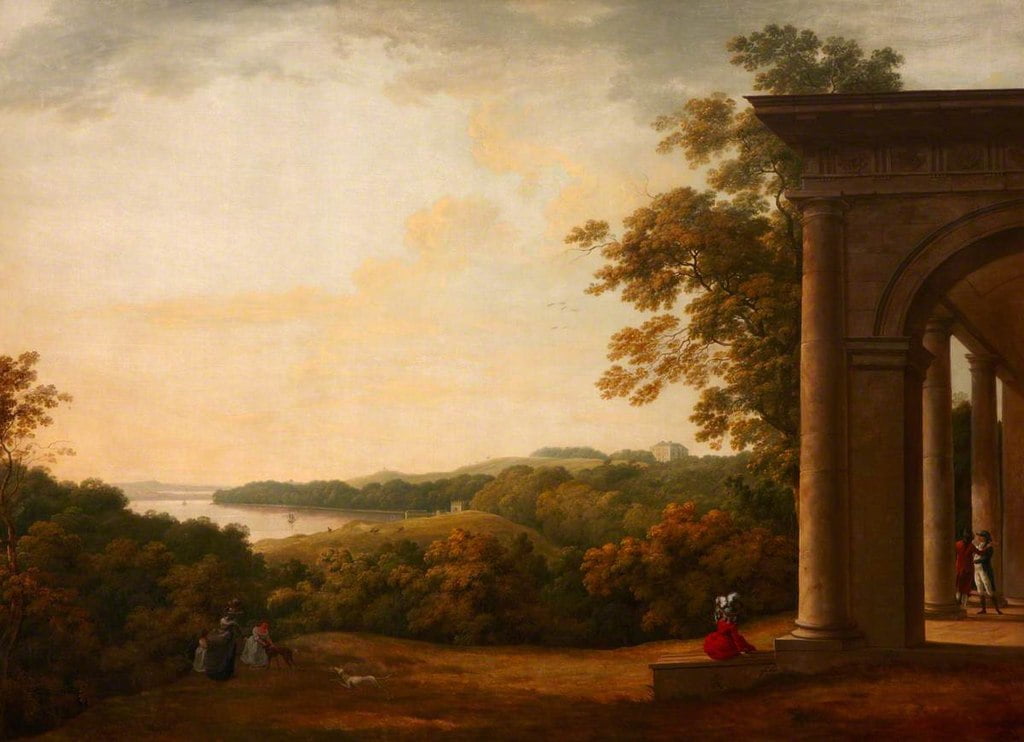 A painting of the View of Castle Ward from the Doric Temple