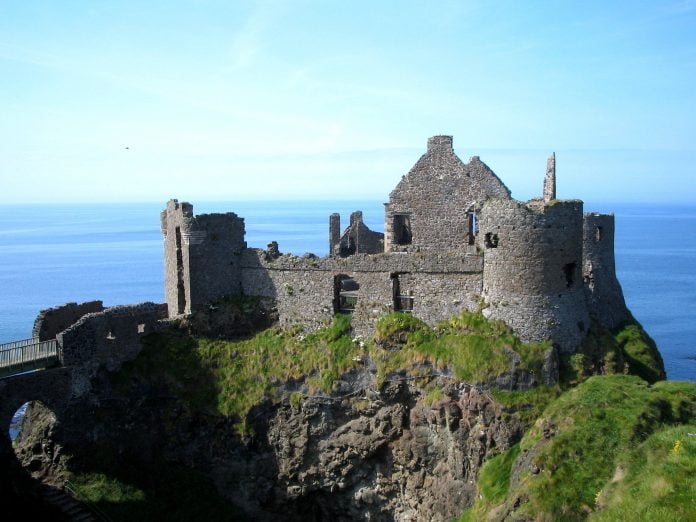 Stunning Dunluce Castle view set against a watery expanse.