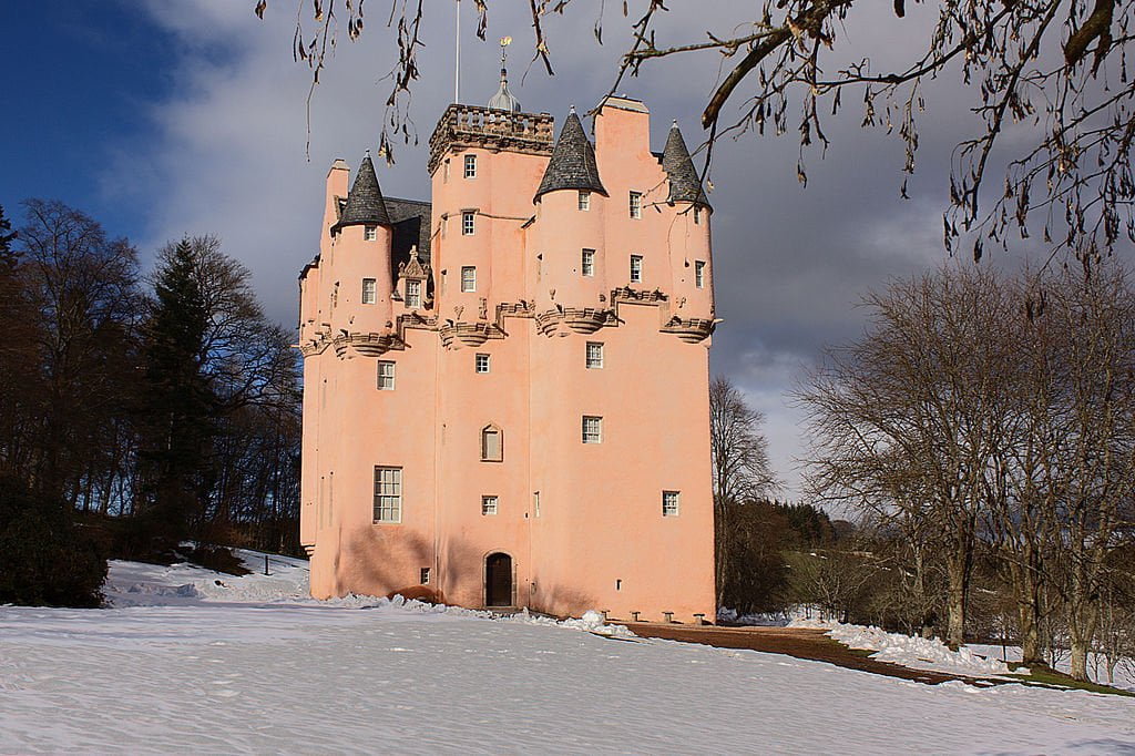 A wintry landscape at Craigievar Castle.