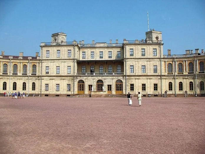 The front facade of Gatchina Palace.