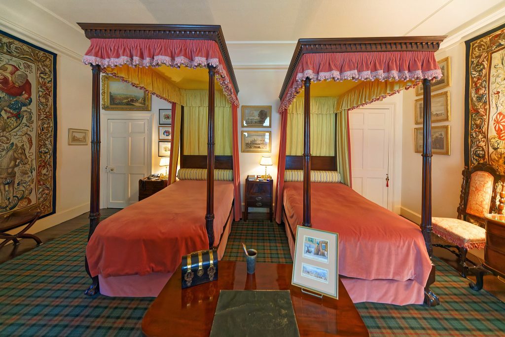 The famous pink bedroom of Cawdor Castle.