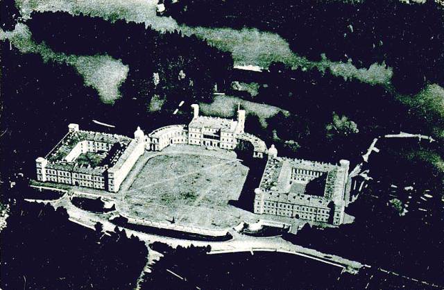 An aerial view of Gatchina Palace during the 19th century.