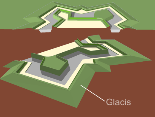 Curtain wall or glacis in a star fort design.