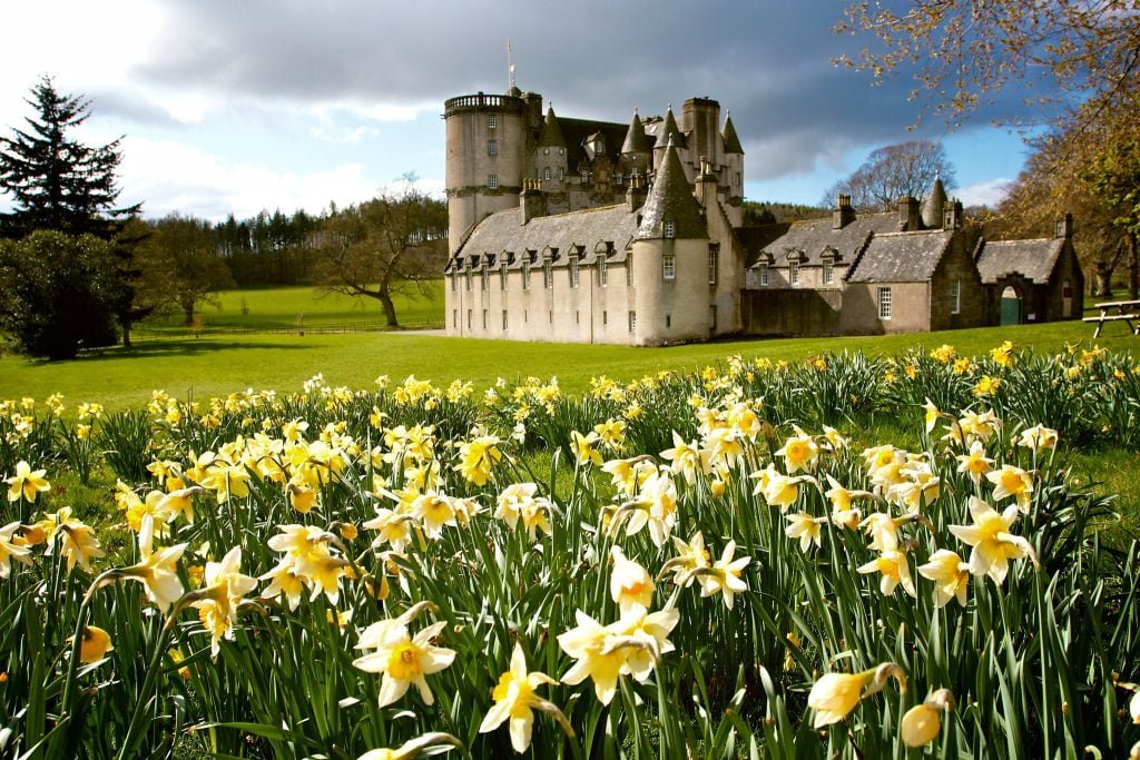 The picturesque view of Castle Fraser from the flower garden.