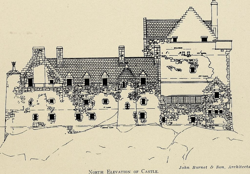 A sketch of the north elevation of the Renaissance-styled renovation of Duart Castle.