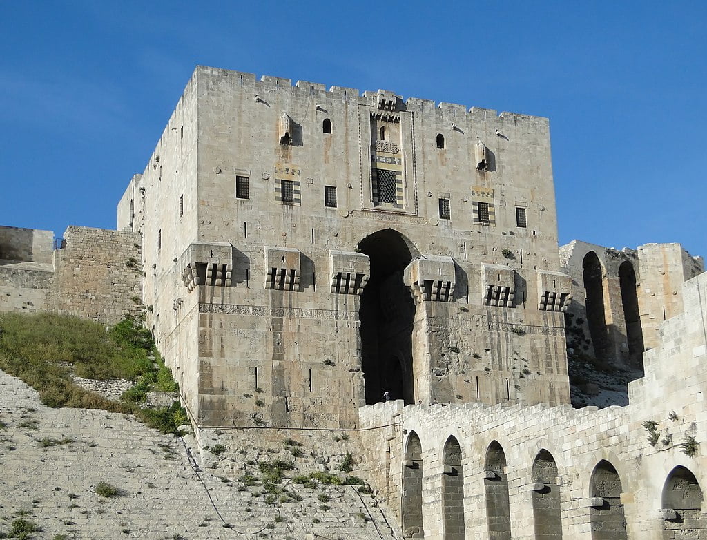 The imposing walls of Syria’s Citadel of Aleppo.