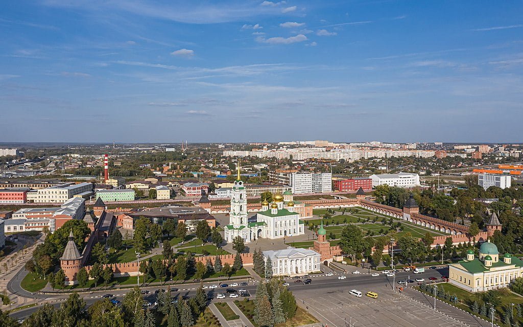 An aerial view of the kremlin in Tula, Russia.