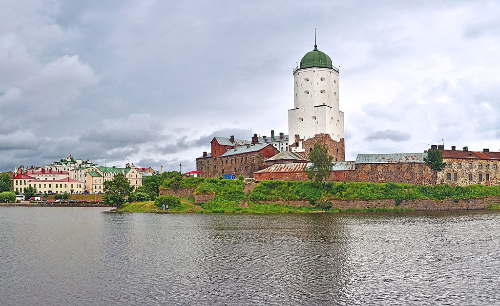 Vyborg Castle sitting proudly on its islet.