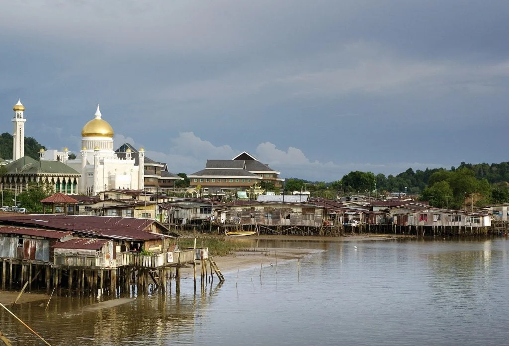 The Istana Nurul Iman palace overlooks the local Brunei River.