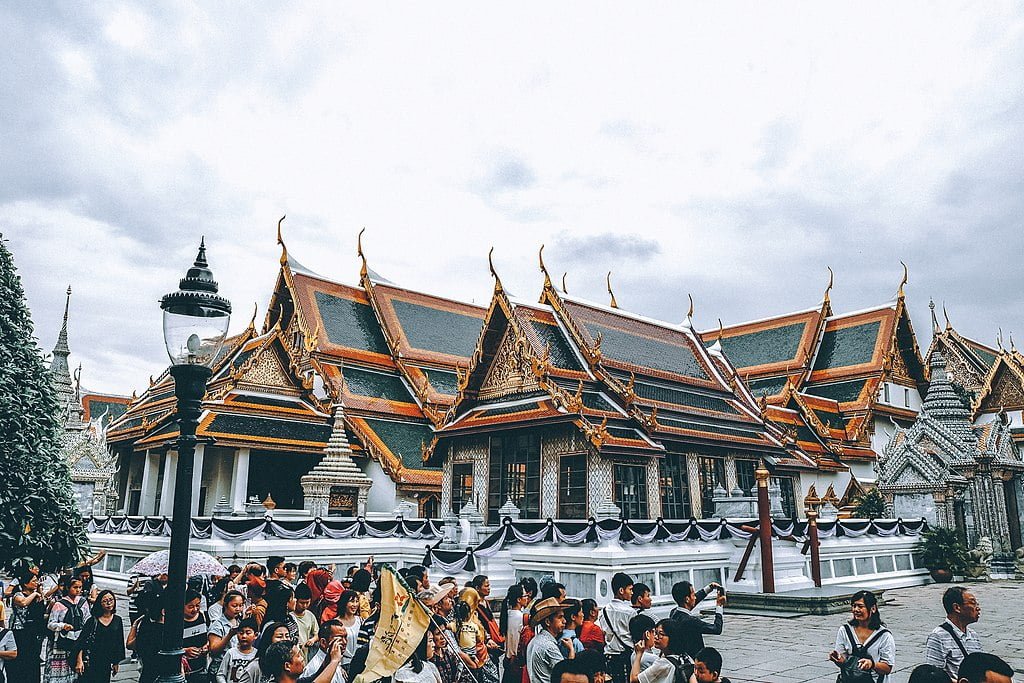 The ornate rooflines of the Grand Palace in Bangkok, Thailand.