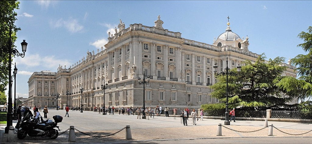The imposing facades of the Royal Palace of Madrid.
