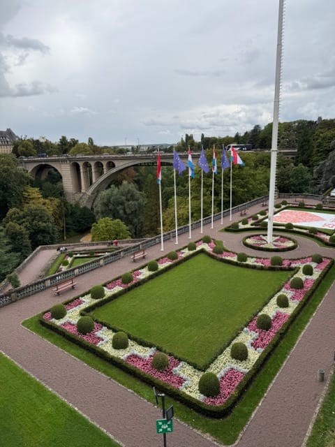 Place de la Constitution gardens and Adolphe Bridge Luxembourg