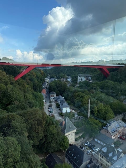 View from Pfaffenthal Panoramic Elevator toward Grand Duchess Charlotte Bridge
