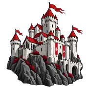Illustration of a medieval castle perched on a rocky cliff