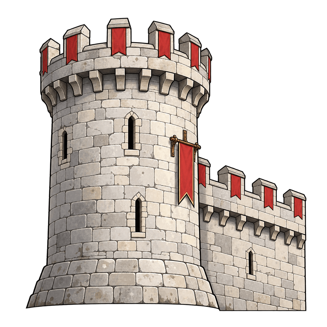 Illustration of a round medieval defensive tower and wall