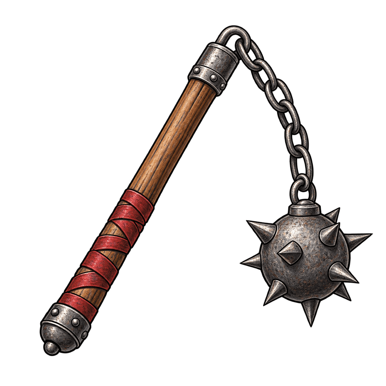 Illustration of a medieval flail with a chained spiked head